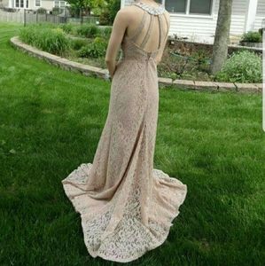 Sequin Hearts Nude Lace Mermaid Style Prom Dress
